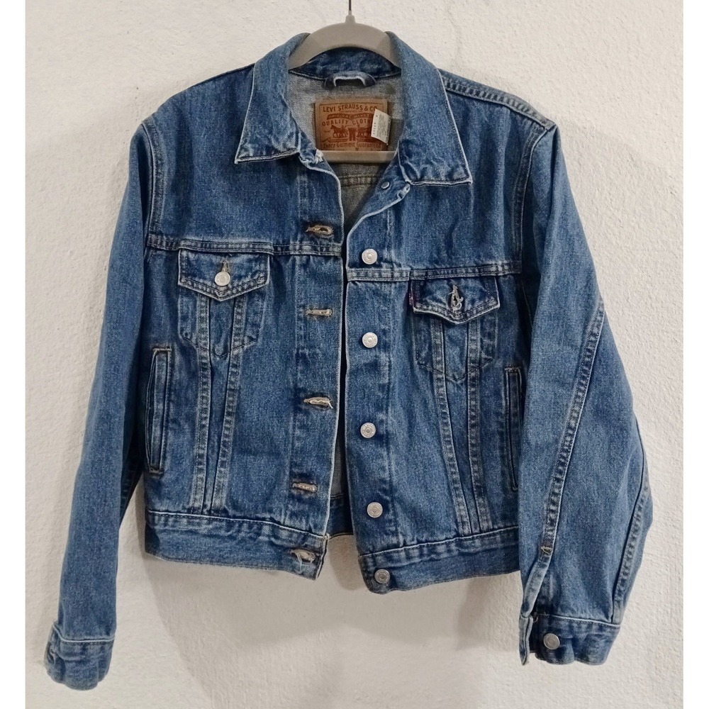 Vintage Y2K Levi's Trucker Jacket Women's M Made USA 100% Cotton Two‎ Horse Logo